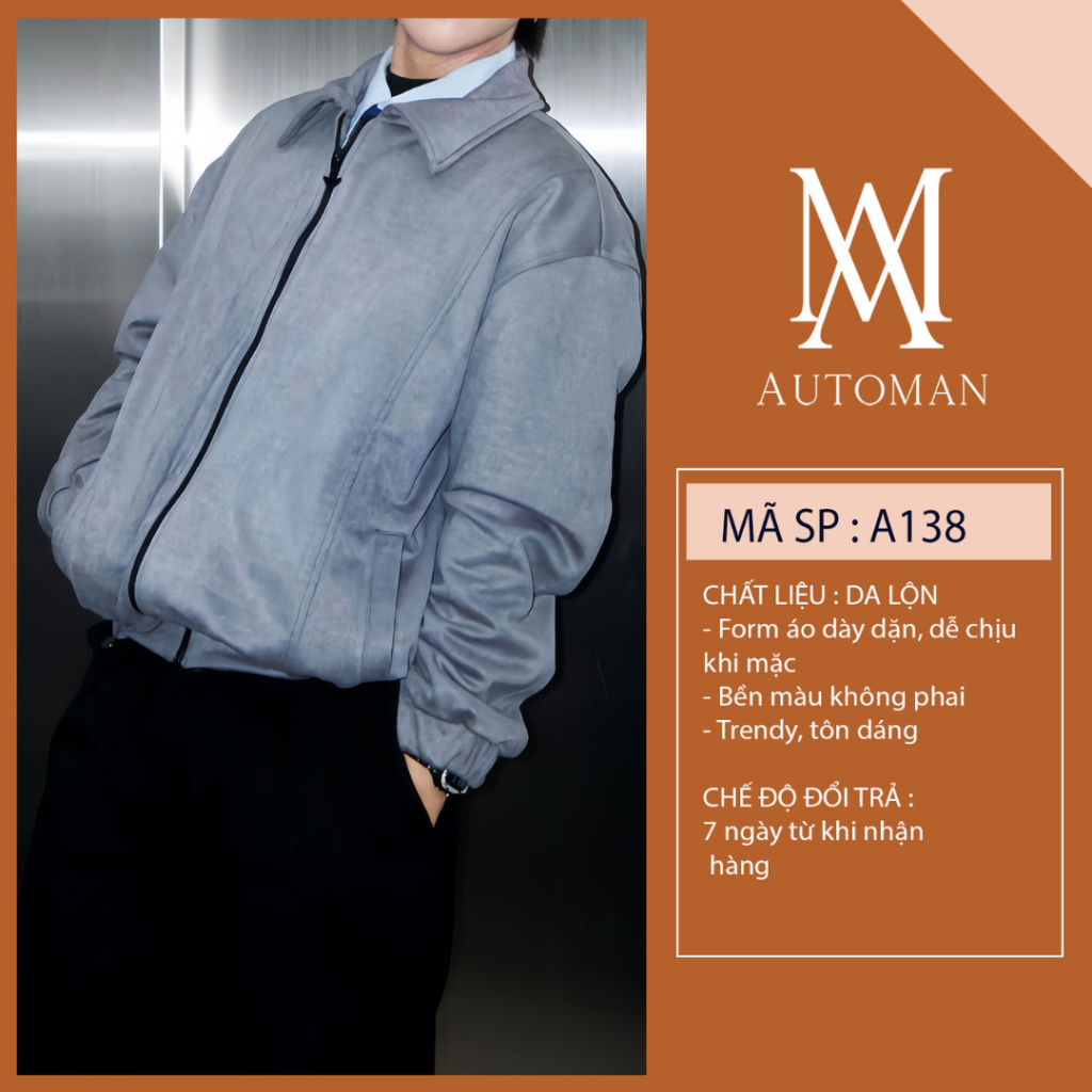 Áo khoác nam dài tay da lộn cao cấp AUTOMAN a138