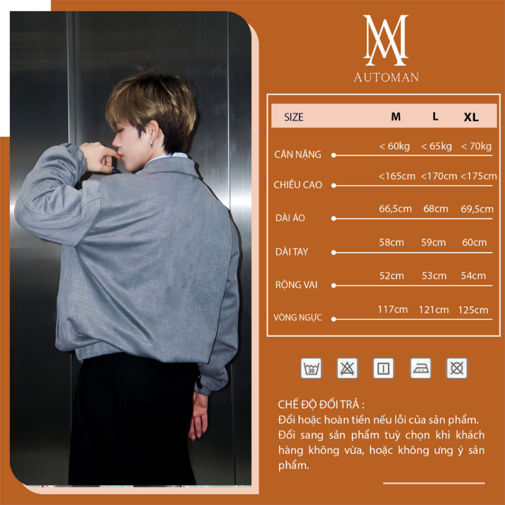 Áo khoác nam dài tay da lộn cao cấp AUTOMAN a138