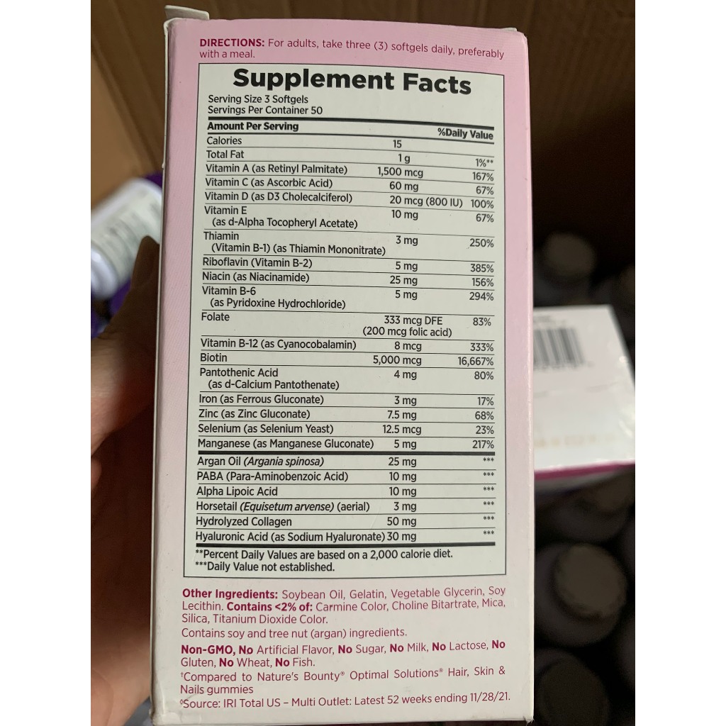 Hair skin nails 250 Viên Uống Đẹp Da, Tóc, Móng Hair Skin Nail Nature's Bounty 250v và 150v của Mỹ