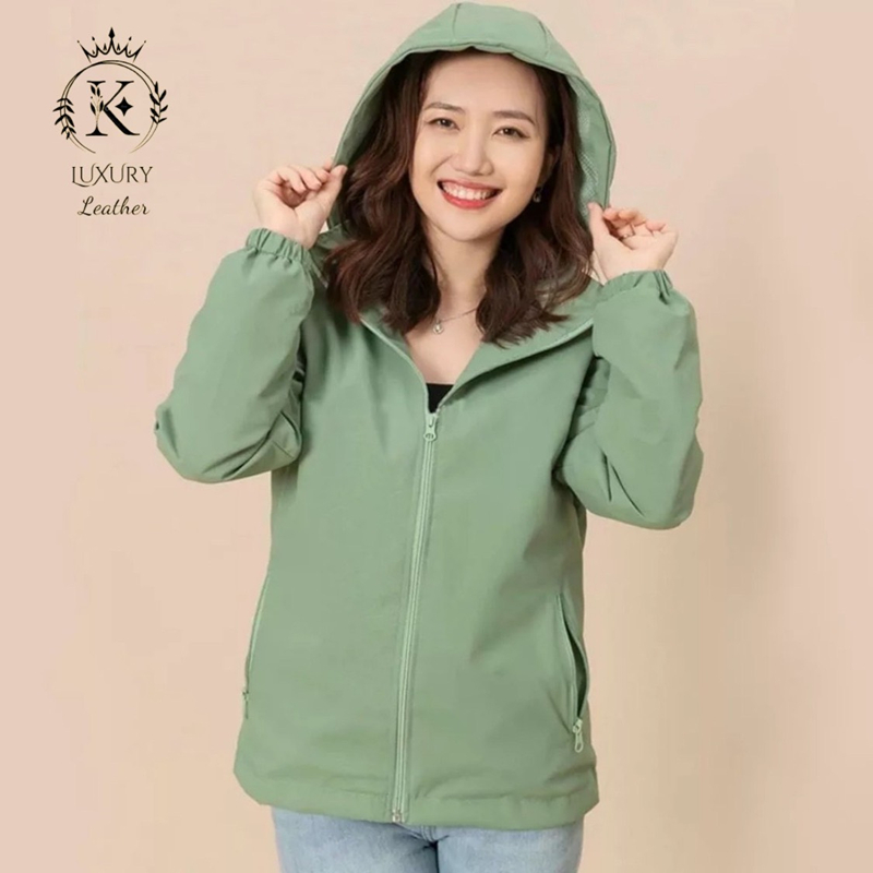 Áo Khoác Gió Nữ 2 Lớp Cao Cấp INDOCHI Xanh Mint , Áo Gió Nữ 2 Lớp Chất Liệu Gió Tráng Bạc Chống Nước Cản Gió AG28