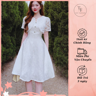 Đầm dự tiệc thiết kế chất xốp tạo form chuẩn, dáng xòe, giả áo choàng sang chảnh, Váy nữ thiết kế cao cấp