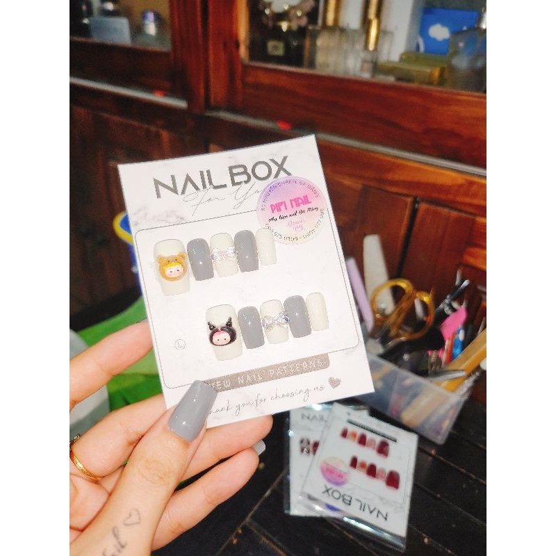 Nailbox đầu bé cute mix nơ nhũ
