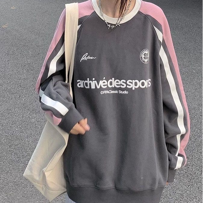 Áo nỉ sweater 2 màu siêu xinh,áo nỉ xám chì phối hồng siêu HOT chất liệu bông trần dầy dặn T37