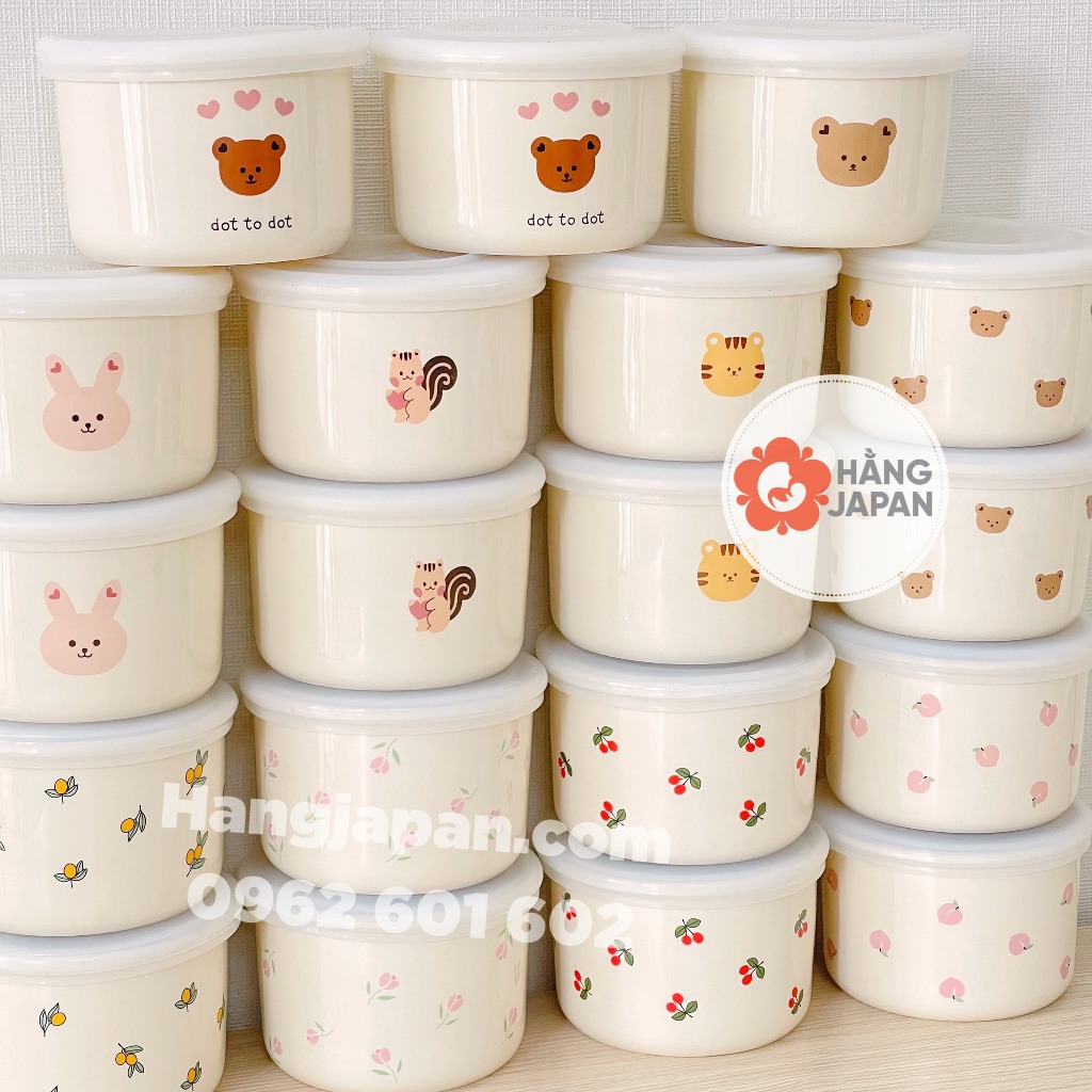 Bát sứ ăn dặm INS Dottodot đựng đồ ăn dặm, có nắp Silicon nội địa Hàn 200ml