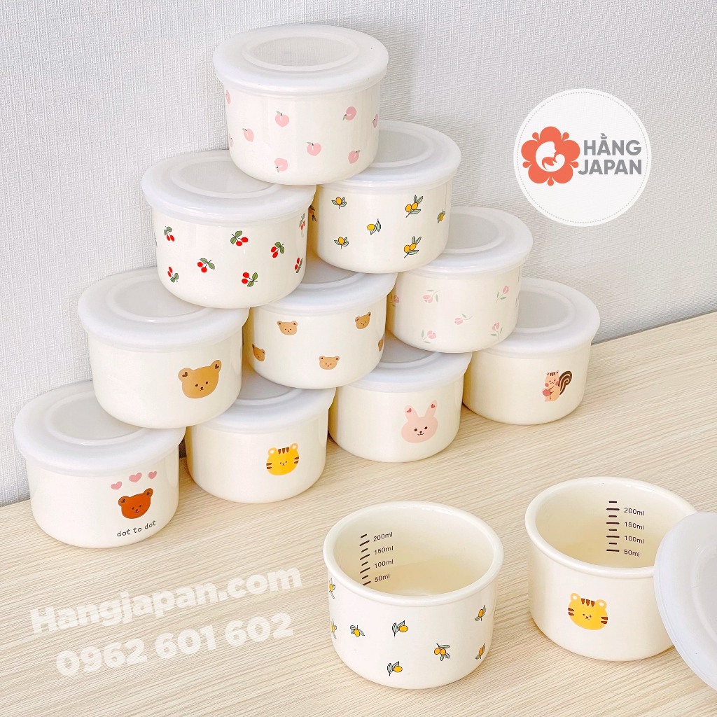 Bát sứ ăn dặm INS Dottodot đựng đồ ăn dặm, có nắp Silicon nội địa Hàn 200ml