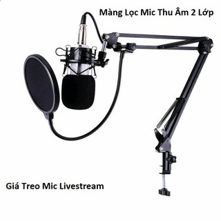 Màng lọc âm và chân kẹp mic thu âm -giá đỡ mic livestream - kẹp bàn treo mic và màng lọc pop