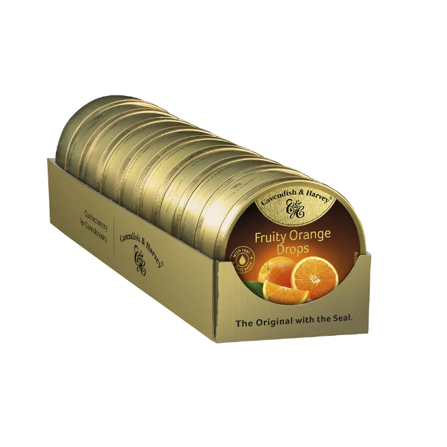 Kẹo Hộp Thiếc Đức Cavendish Harvey Hương Cam Fruity Orange Drops