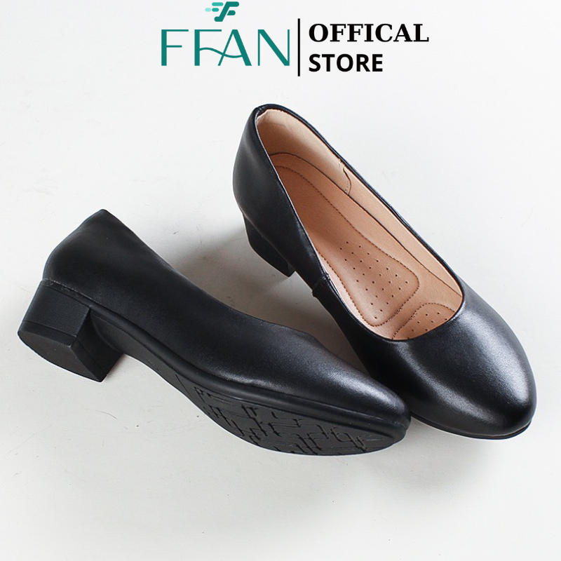Giày tiếp viên hàng không nữ [da thật] mũi nhọn đế vuông, công sở cao gót 032 bít mũi da mềm mại FFA