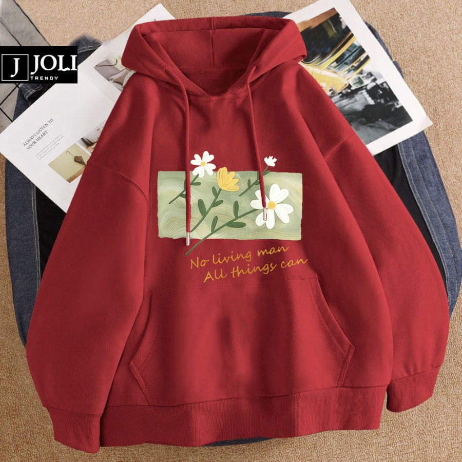 Áo Hoodie Hình Hoa Cúc Trắng Nam Nữ By JOLI Unisex Chất Nỉ Lót Bông Mũ 2 Lớp Form Rộng