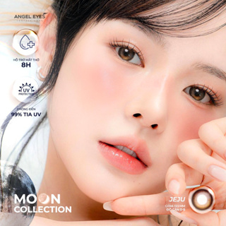 Lens nâu có độ cận Angel Eyes JEJU hiệu ứng loang màu mắt ướt, kính áp tròng màu nâu trăng khuyết filter đang thịnh hành