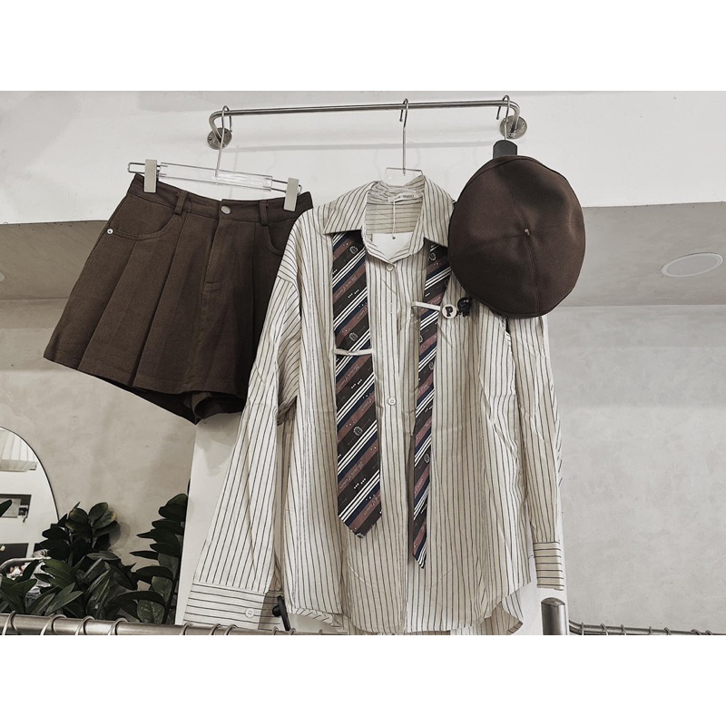 Sơ mi dài tay kẻ sọc cà vạt