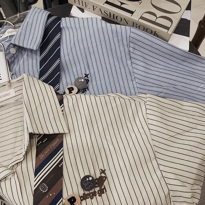 Sơ mi dài tay kẻ sọc cà vạt