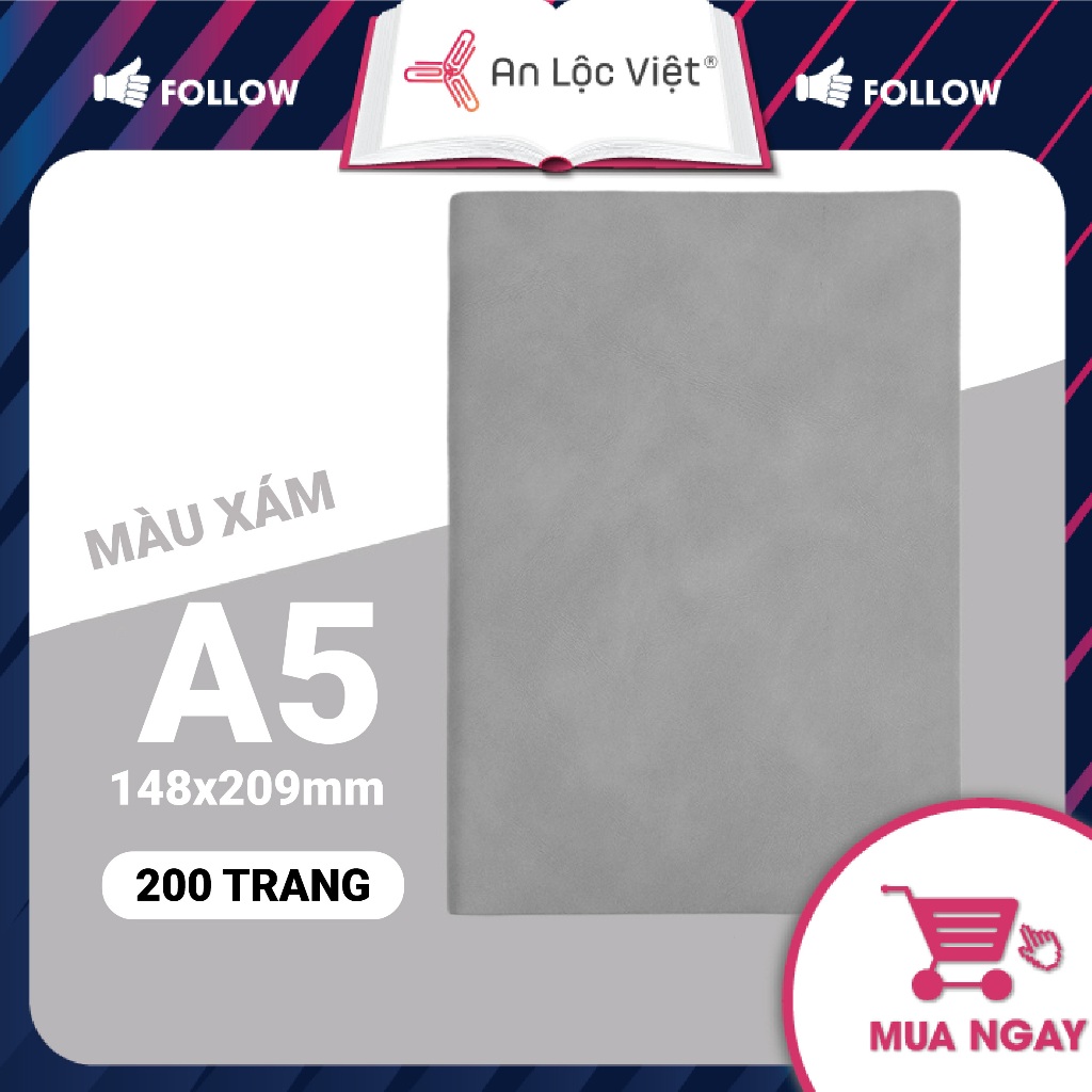 Sổ da handmade A5 dày 200 trang, bìa da cừu mịn, giấy màu kem dày 80gsm chống lóa mắt, màu siêu hot