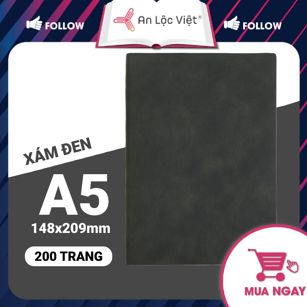 Sổ da handmade A5 dày 200 trang, bìa da cừu mịn, giấy màu kem dày 80gsm chống lóa mắt, màu siêu hot