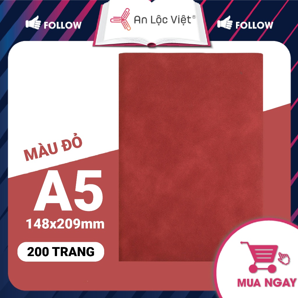 Sổ da handmade A5 dày 200 trang, bìa da cừu mịn, giấy màu kem dày 80gsm chống lóa mắt, màu siêu hot