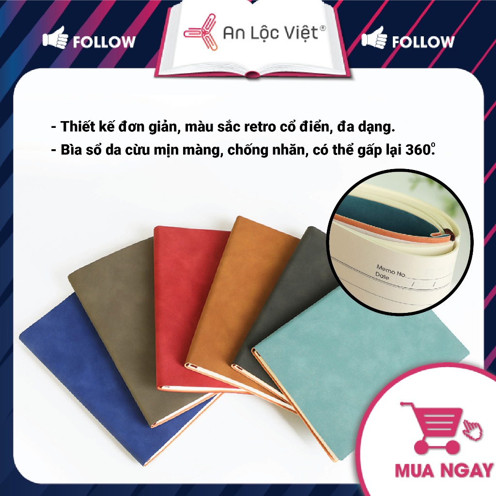 Sổ da handmade A5 dày 200 trang, bìa da cừu mịn, giấy màu kem dày 80gsm chống lóa mắt, màu siêu hot