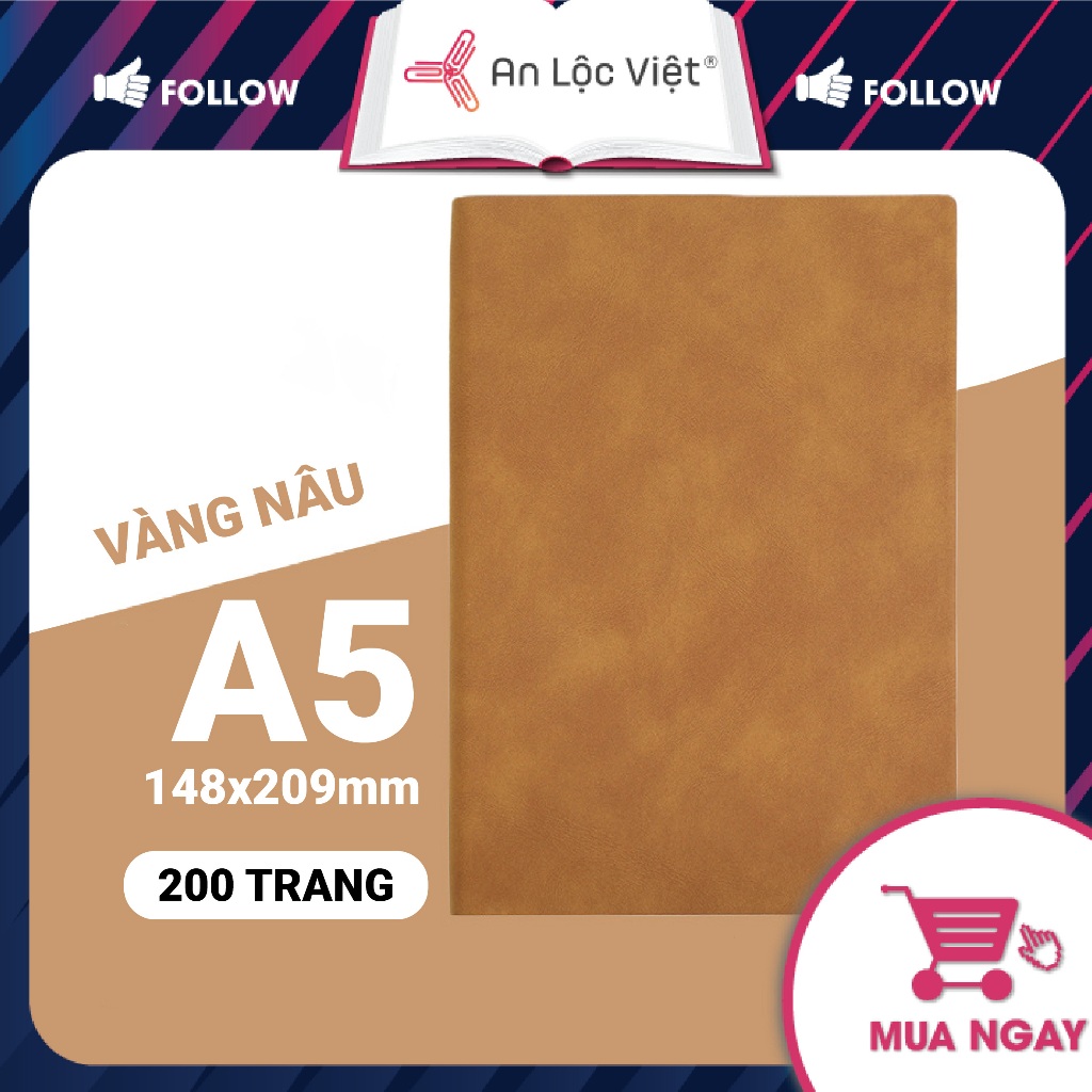 Sổ da handmade A5 dày 200 trang, bìa da cừu mịn, giấy màu kem dày 80gsm chống lóa mắt, màu siêu hot