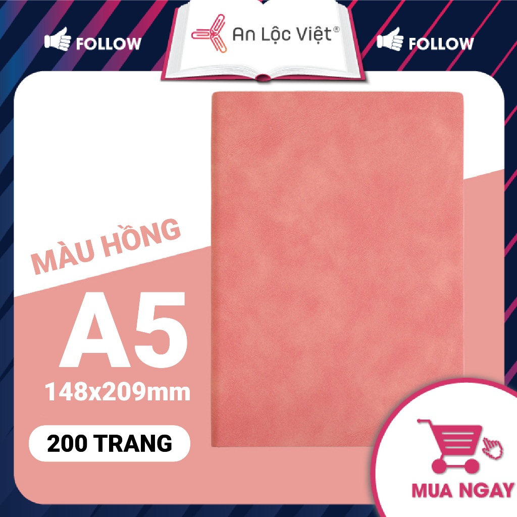 Sổ da handmade A5 dày 200 trang, bìa da cừu mịn, giấy màu kem dày 80gsm chống lóa mắt, màu siêu hot