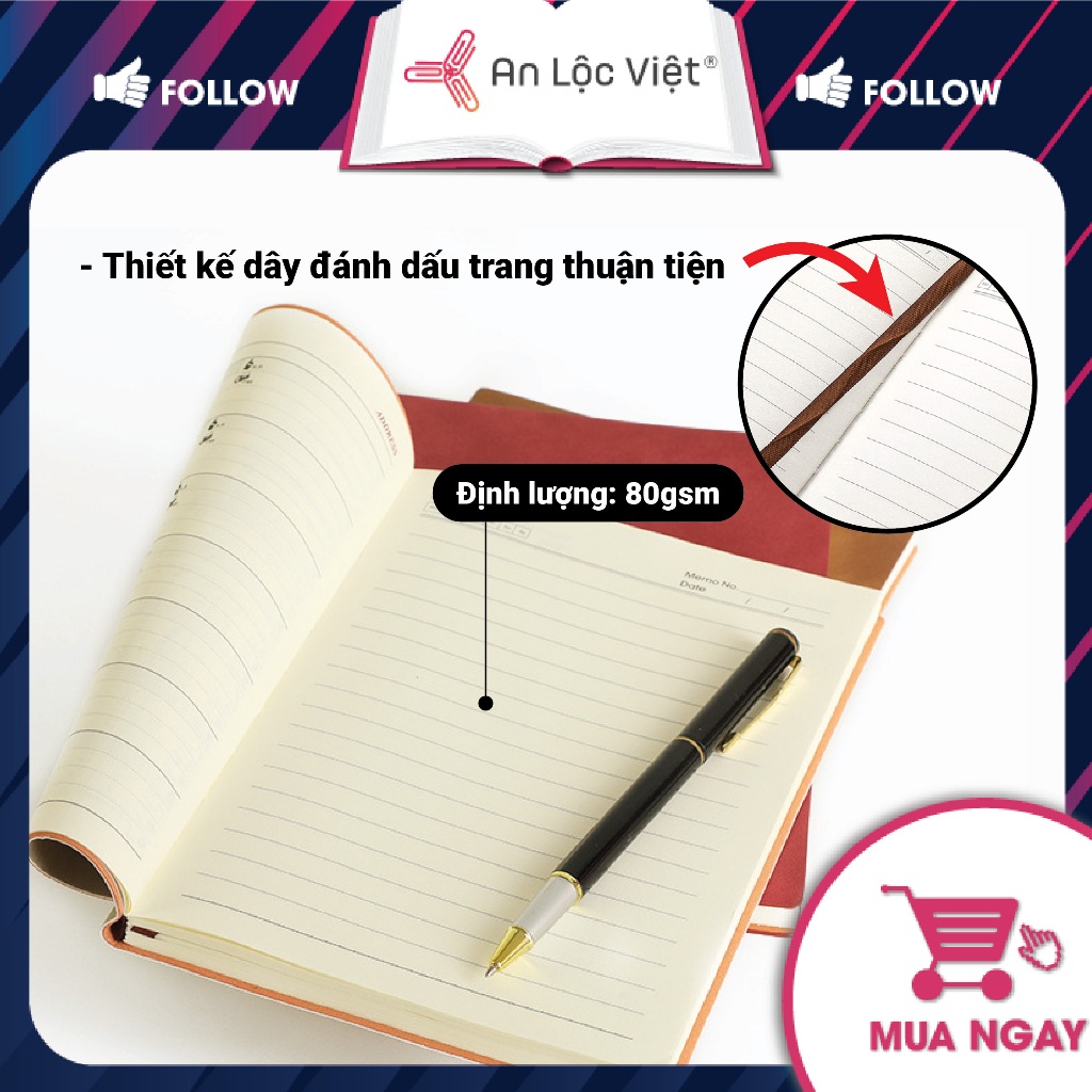 Sổ da handmade A5 dày 200 trang, bìa da cừu mịn, giấy màu kem dày 80gsm chống lóa mắt, màu siêu hot