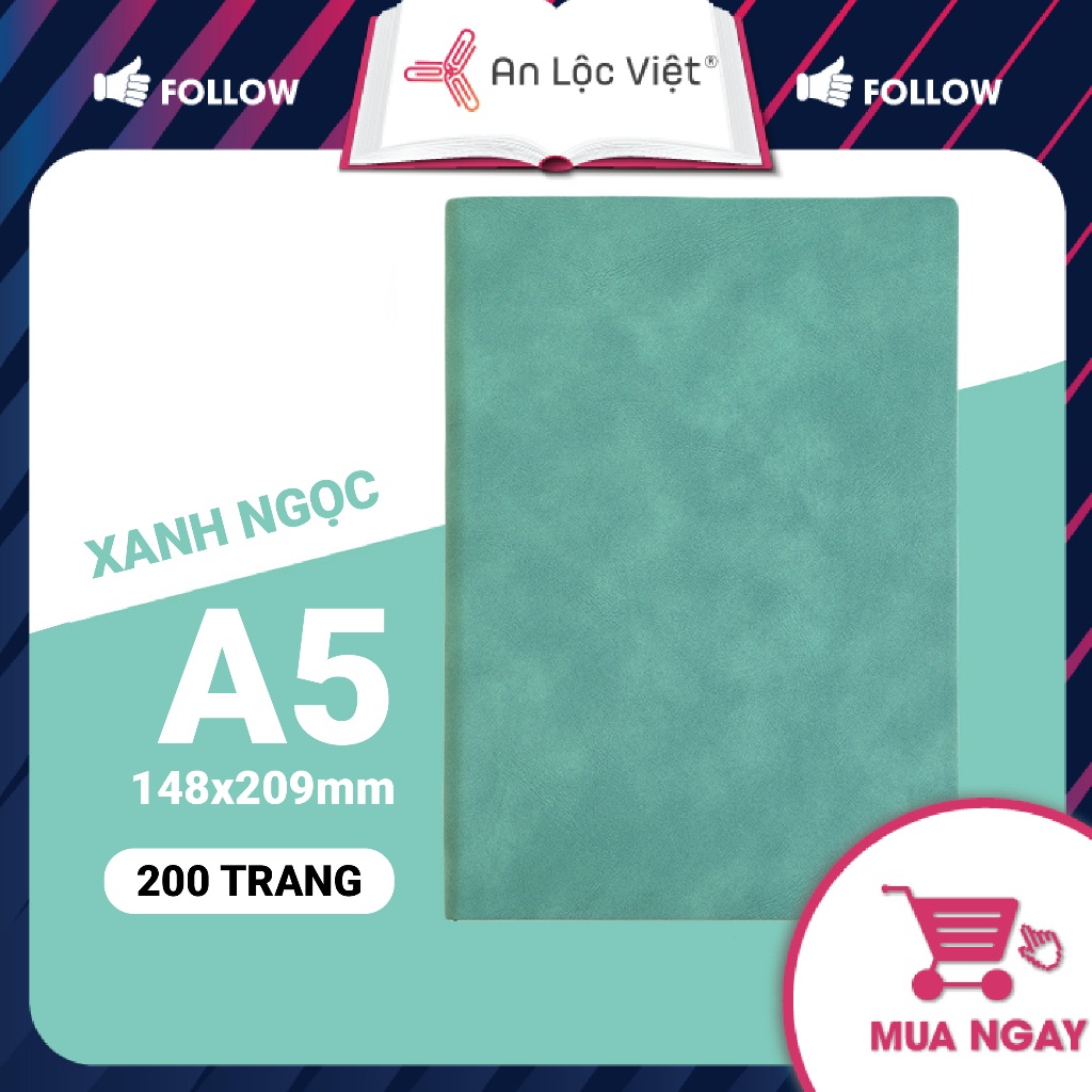 Sổ da handmade A5 dày 200 trang, bìa da cừu mịn, giấy màu kem dày 80gsm chống lóa mắt, màu siêu hot