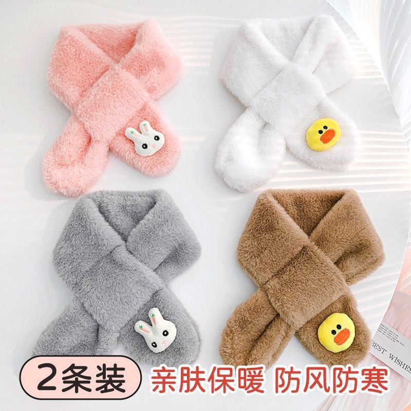 Khăn quàng cổ, khăn choàng cổ lông thỏ nhân tạo gắn họa tiết dễ thương cho bé trai bé gái từ 1 đến 12 tuổi