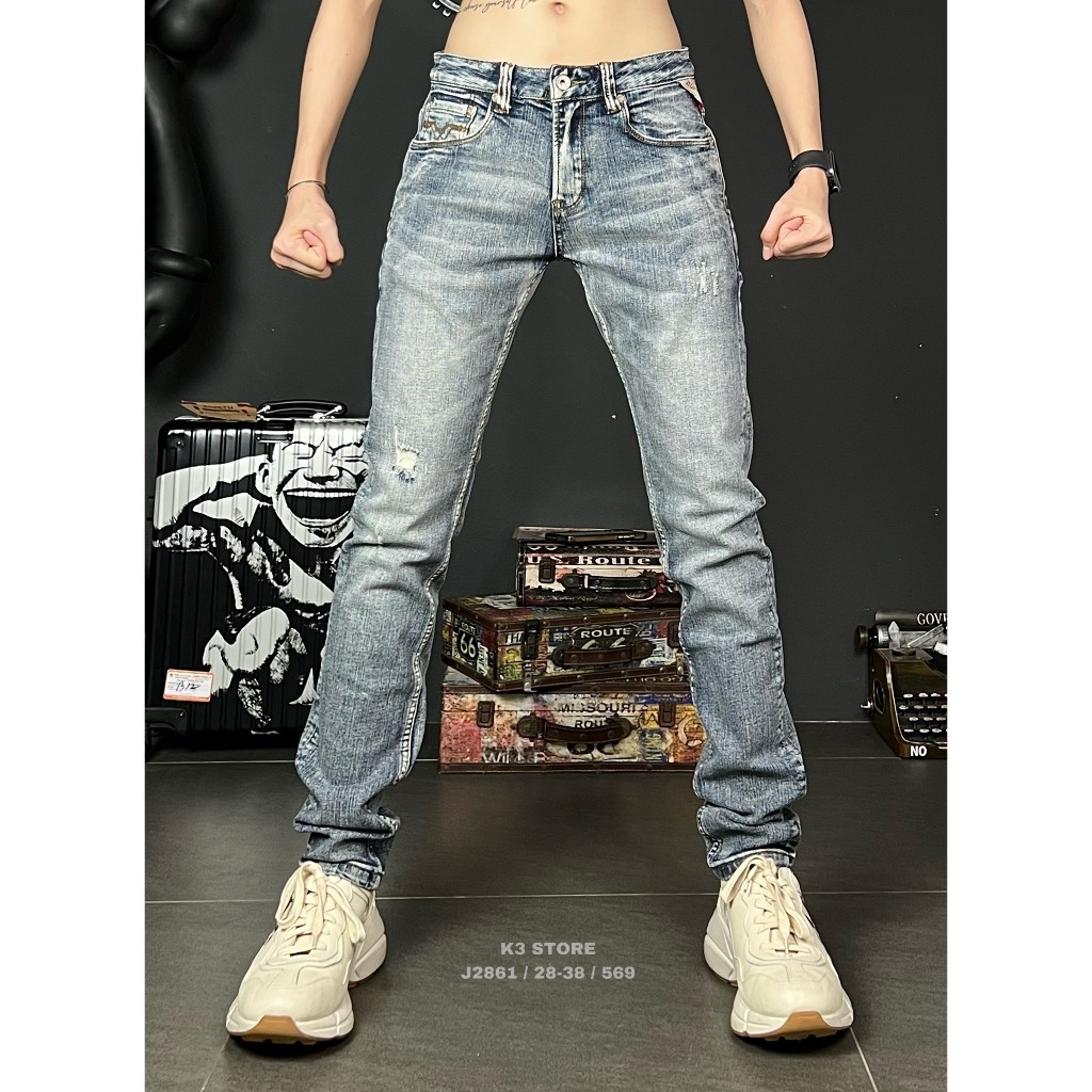 Quần JEAN nam XIGETU màu xanh was cào nhẹ chi tiết như hình mẫu mới J2861 K3 STORE