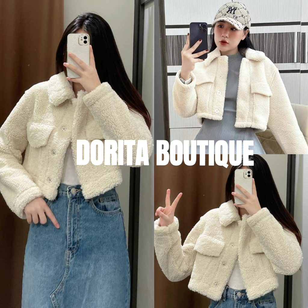 Áo Lông Cừu dáng croptop cổ bẻ hàng Quảng Châu DORITA BOUTIQUE