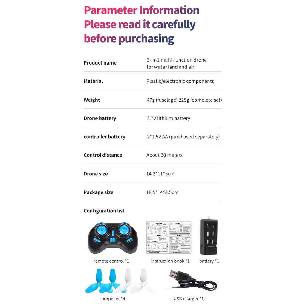 Máy bay không người lái ba trong một JJRC H113 dưới nước, trên bộ và trên không, không thấm nước, lật 360 độ