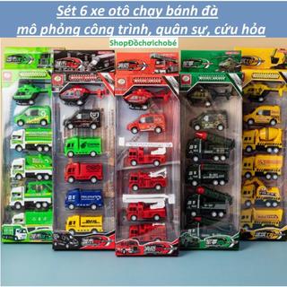 Đồ chơi 6 xe công trình, cứu hỏa, quân sự chạy bánh đà