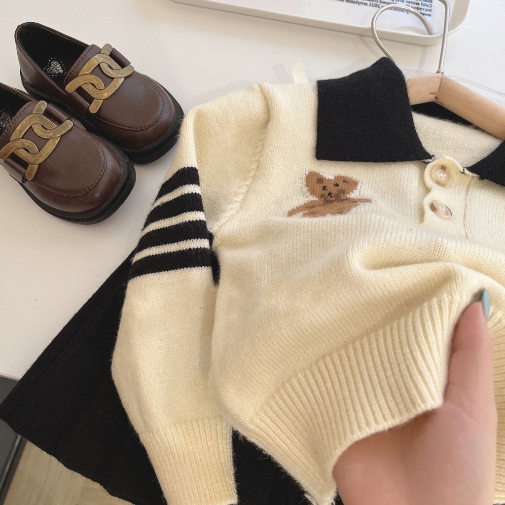 Bộ len bé gái kèm chân váy thiết kế 2021, Cho bé từ 1-6 tuổi  thương hiệu Hapykids 23.BL01