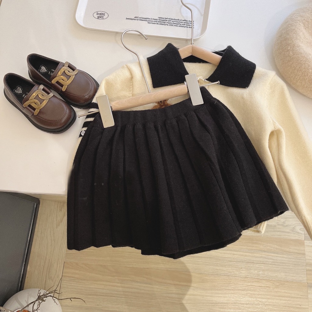 Bộ len bé gái kèm chân váy thiết kế 2021, Cho bé từ 1-6 tuổi  thương hiệu Hapykids 23.BL01