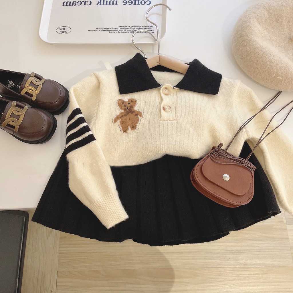 Bộ len bé gái kèm chân váy thiết kế 2021, Cho bé từ 1-6 tuổi  thương hiệu Hapykids 23.BL01