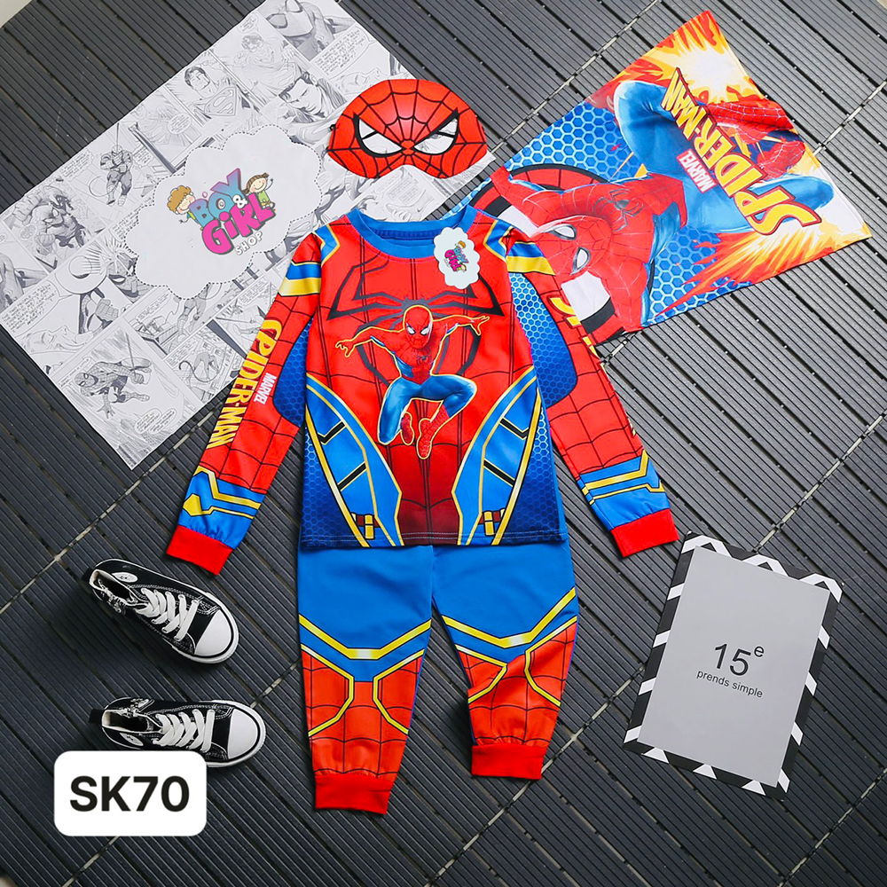 Quần áo siêu anh hùng 2023, TẶNG MẶT NẠ ÁO CHOÀNG bộ đồ Siêu nhân người nhện Spider-Man dài tay