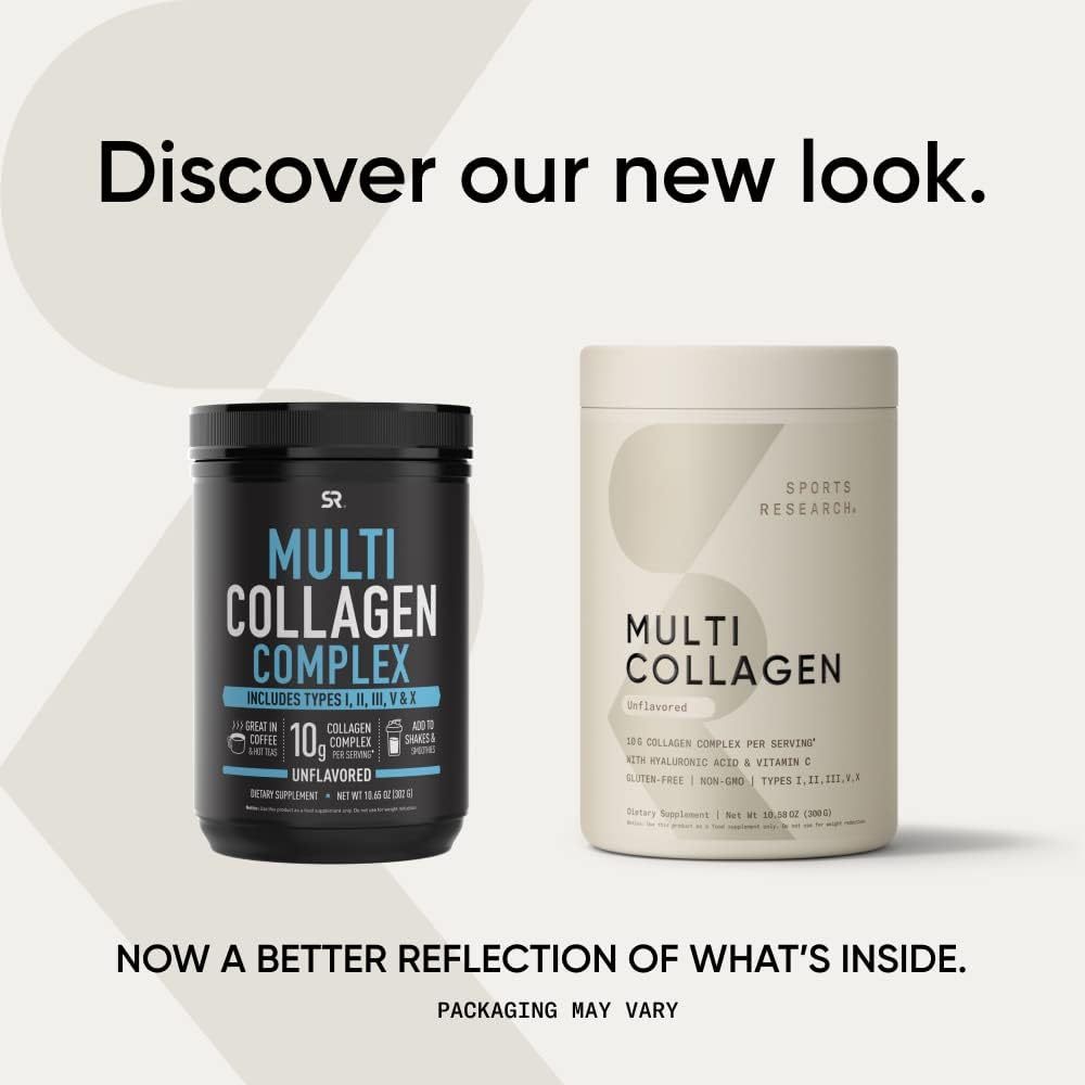 HŨ 302g BỘT ĐA COLLAGEN  SPORTS RESEARCH SR Multi Collagen Protein Powder, Vitamin C, Non-GMO