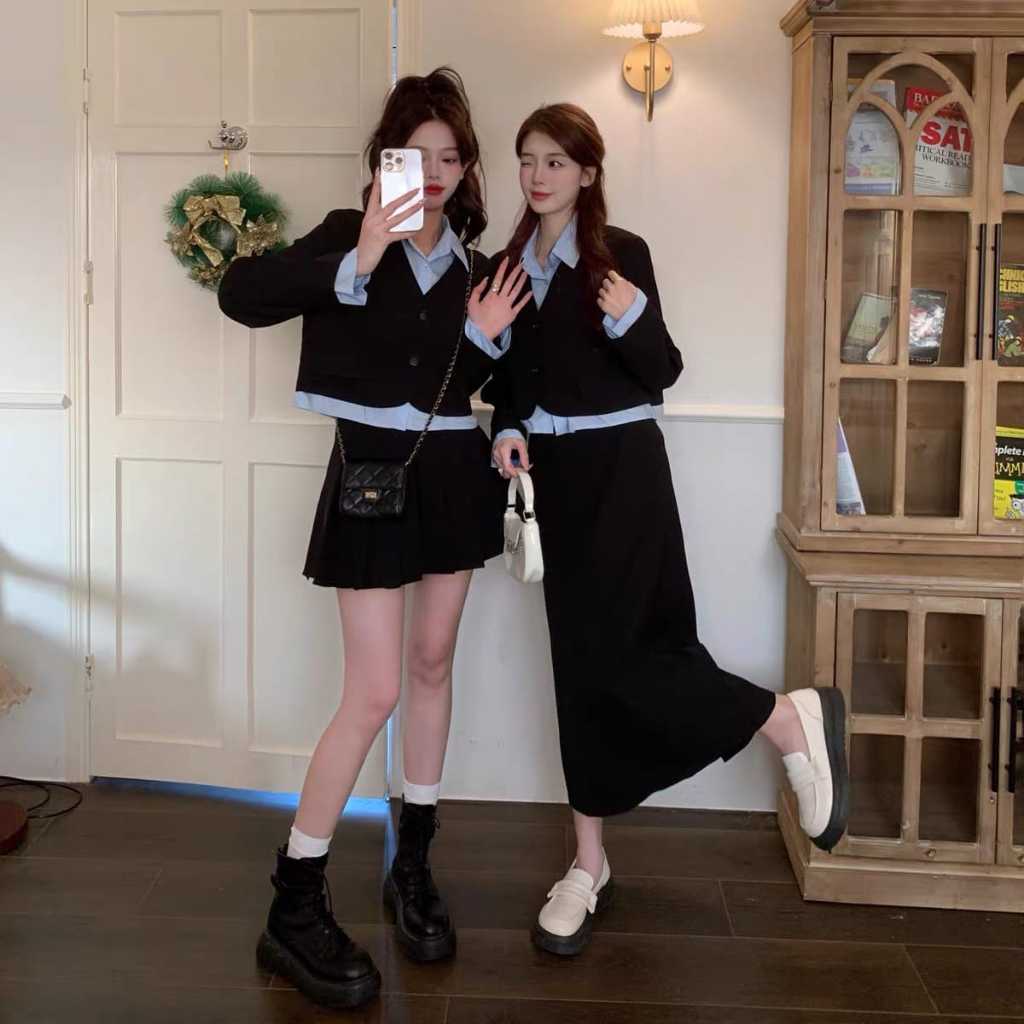 Set đen phối xanh dài