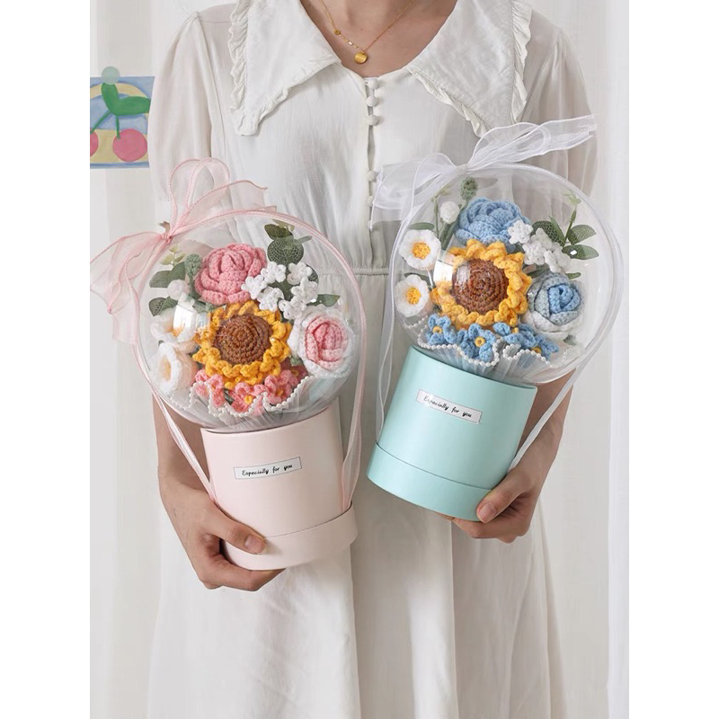 DIY0004_Tự làm Hộp Quà Tặng Valentine Bằng Len Dệt Kim Cotton Sữa Hoa Hướng Dương cho Nữ