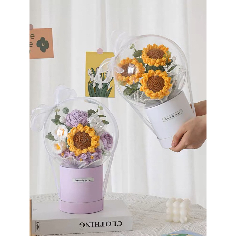 DIY0004_Tự làm Hộp Quà Tặng Valentine Bằng Len Dệt Kim Cotton Sữa Hoa Hướng Dương cho Nữ