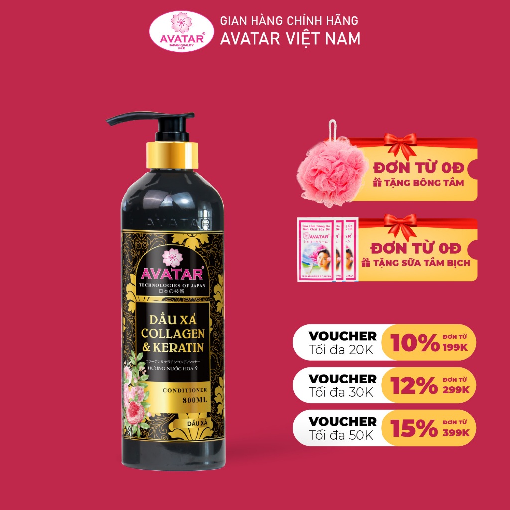Dầu Xả Avatar Collagen & Keratin Dưỡng Ẩm Phục Hồi Tóc, Mềm Mượt, Sạch Gàu Chai 800ml - avatar