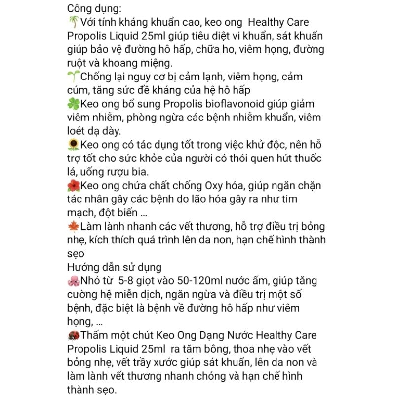 Keo ong giúp tăng cường hệ miễn dịch Healthy care propolis liquid extract 25ml
