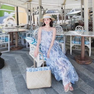 Đầm maxi hoa 2 dây đi biển enless love hở lưng sexy - linn design