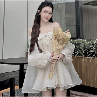  Váy babydoll nữ dáng xòe trễ vai tay bồng Dilyshop chất tơ xốp mềm mịn lên dáng chuẩn - V03 
