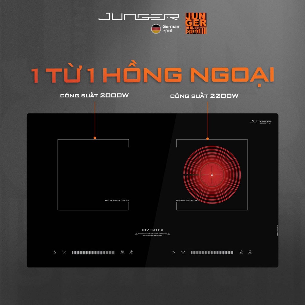 Bếp đôi điện từ hồng ngoại Junger SIS-66 4200W Không kén nồi Hàng Chính Hãng Bảo Hành 36 Tháng