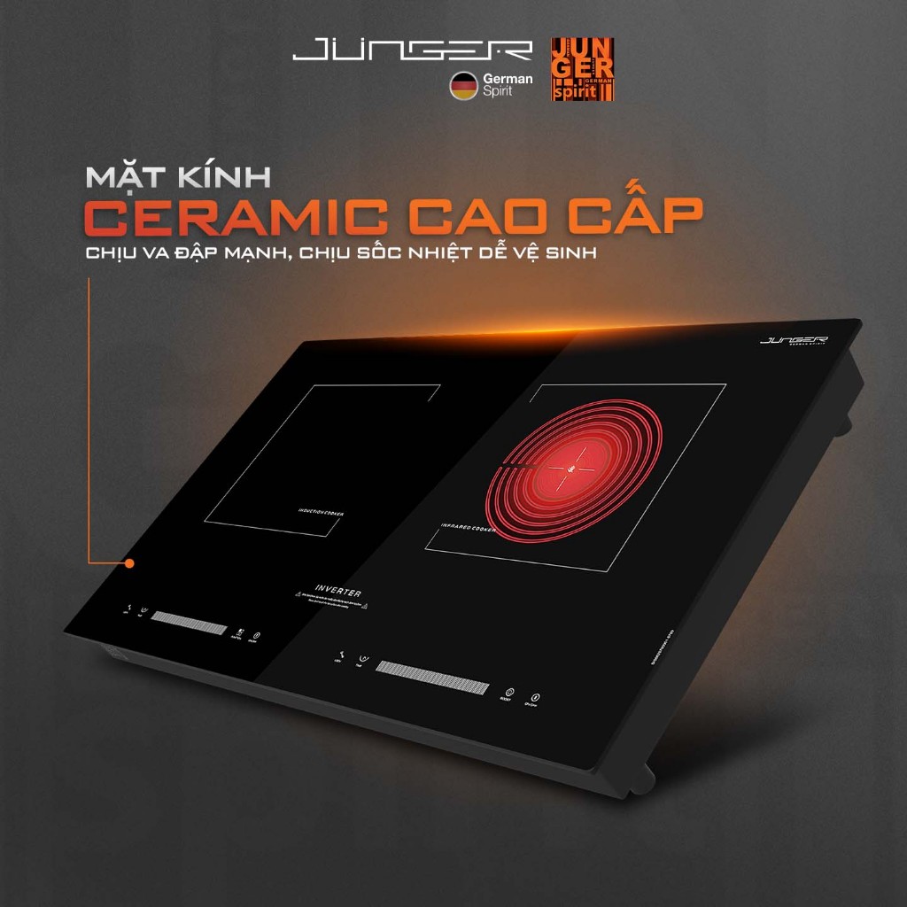Bếp đôi điện từ hồng ngoại Junger SIS-66 4200W Không kén nồi Hàng Chính Hãng Bảo Hành 36 Tháng