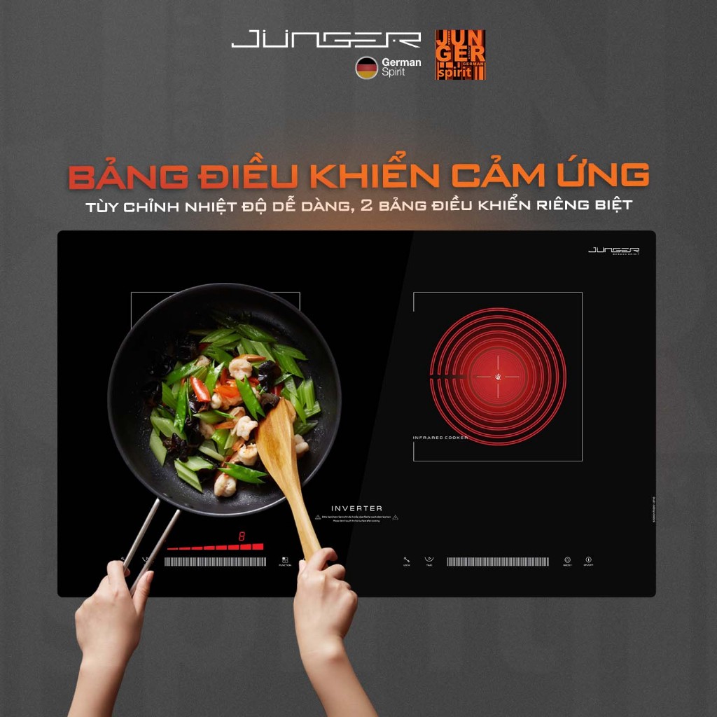 Bếp đôi điện từ hồng ngoại Junger SIS-66 4200W Không kén nồi Hàng Chính Hãng Bảo Hành 36 Tháng