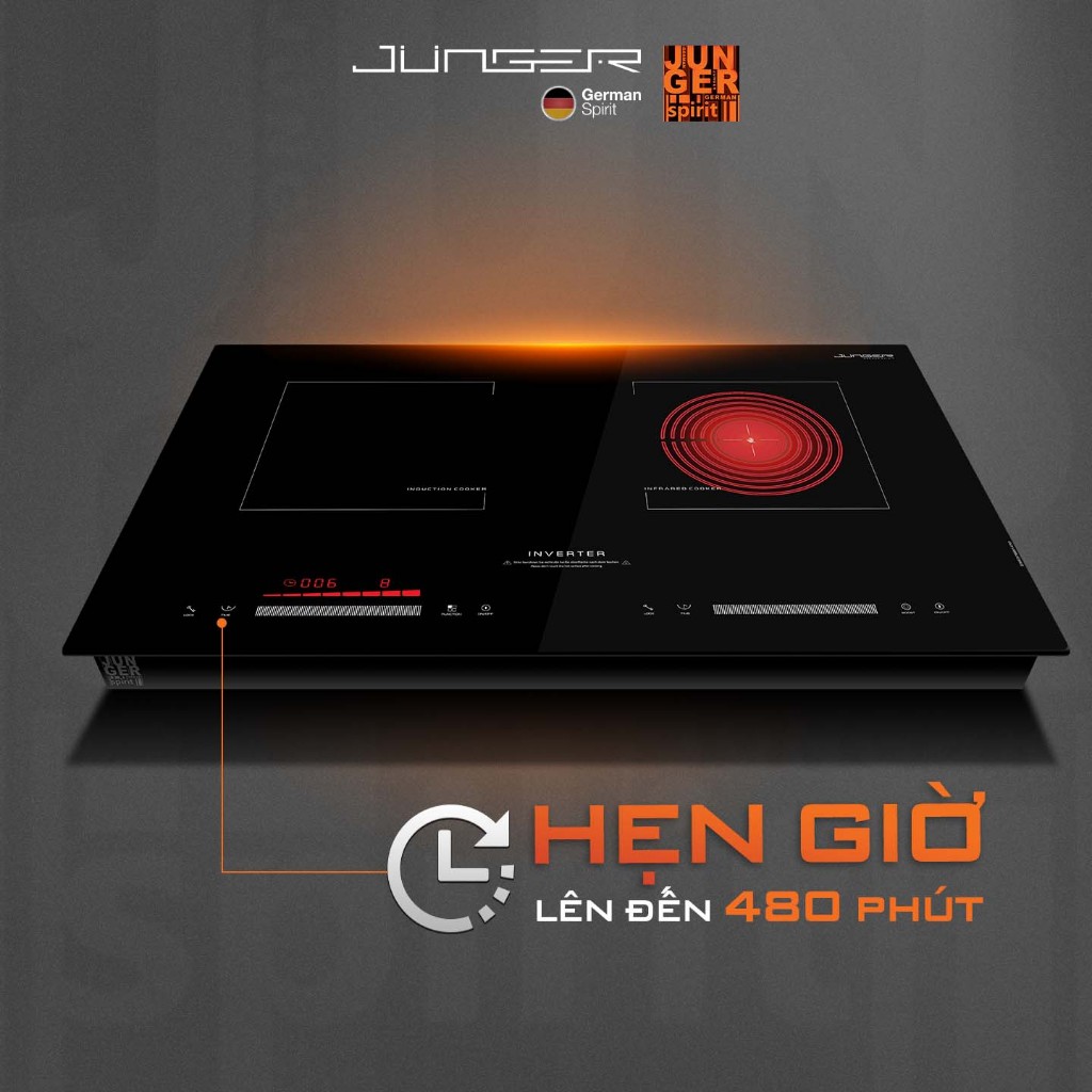 Bếp đôi điện từ hồng ngoại Junger SIS-66 4200W Không kén nồi Hàng Chính Hãng Bảo Hành 36 Tháng