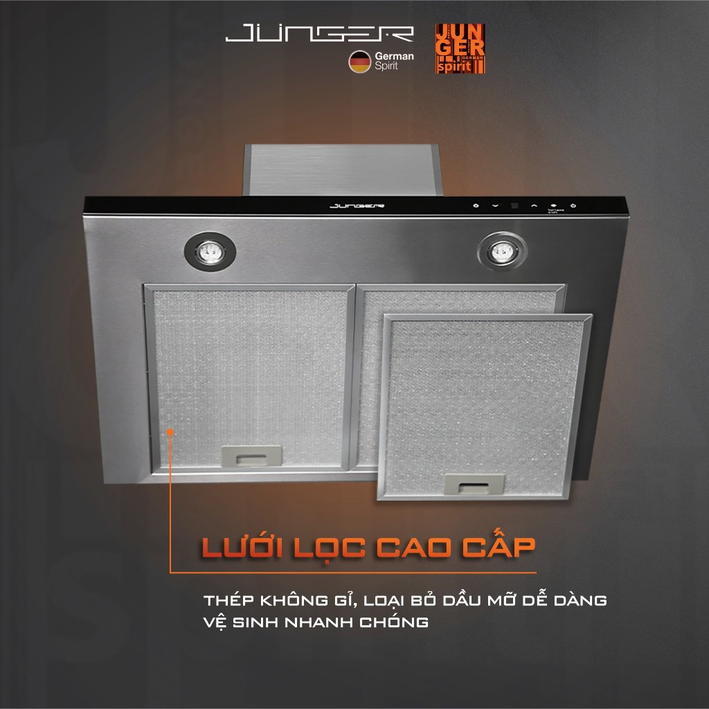Hút mùi Junger HRJ-700 Công suất 1000m3/h Động cơ AC hút xả trực tiếp Hàng Chính Hãng Bảo Hành 12 Tháng