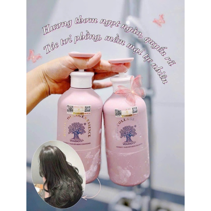 💗💗Cặp dầu gội xả Biotin Collagen Voudioty Pink (Hồng) 500ML