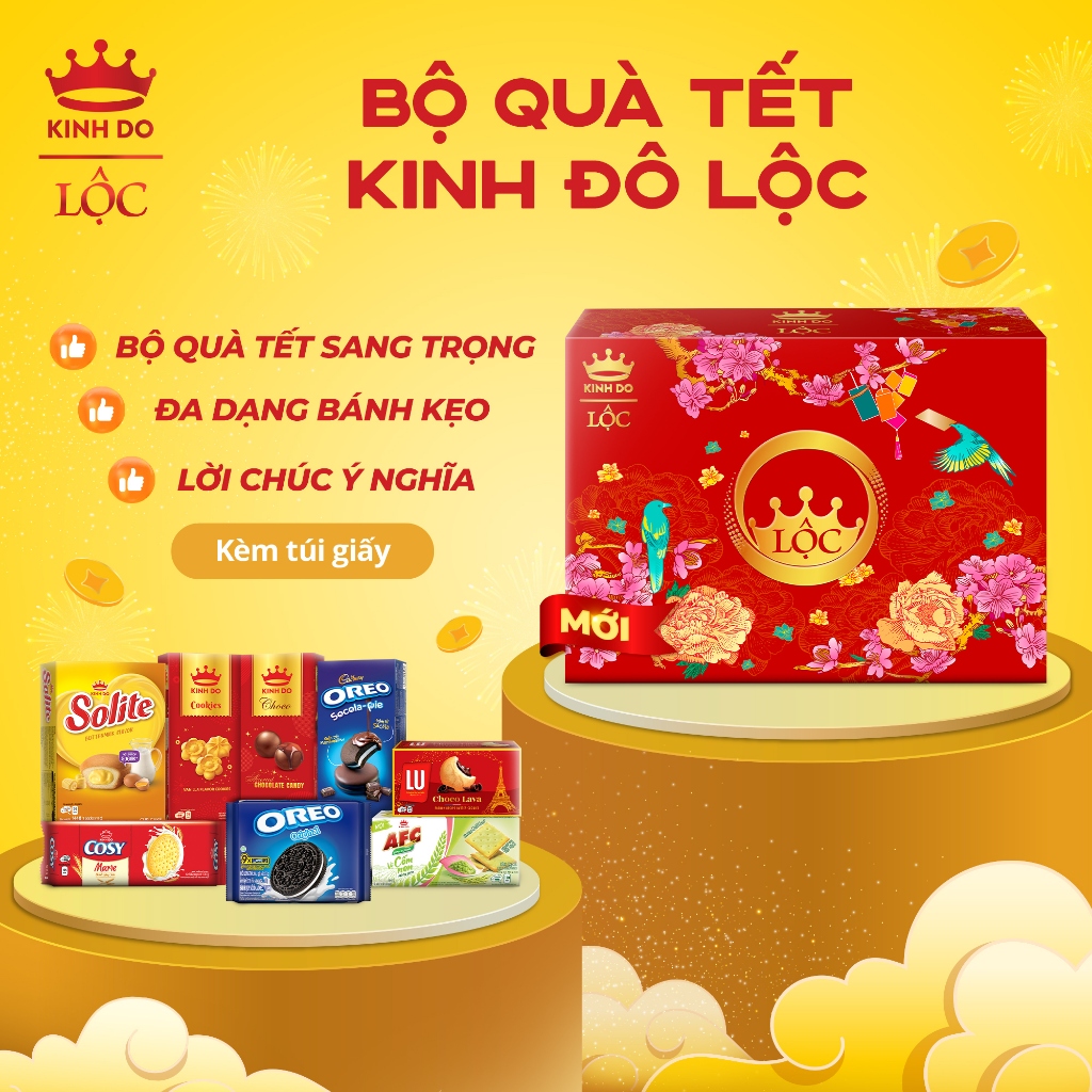 Bộ Quà Tết Kinh Đô Lộc II - Hộp Giấy 1,145g