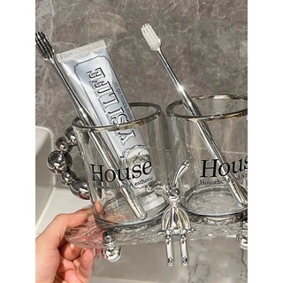 set cốc thuỷ tinh đánh răng kèm khay