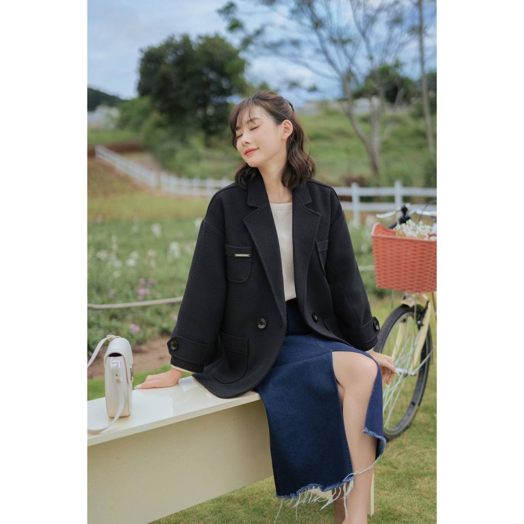 Chân váy jean xẻ dáng dài màu xanh navy MADELEN